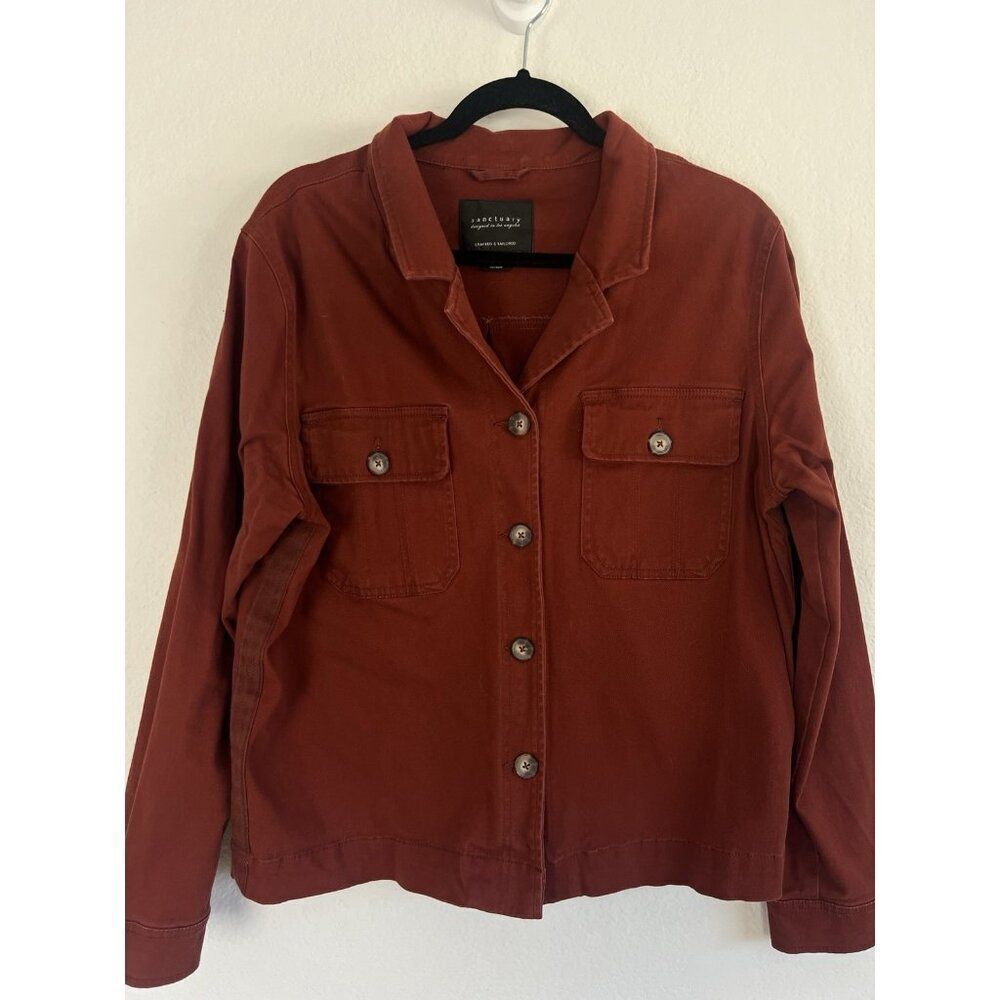 Sanctuary Rust Red Trooper Button Up Shacket Shirt Jacket Pockets Womens Size XL - Picture 6 of 9